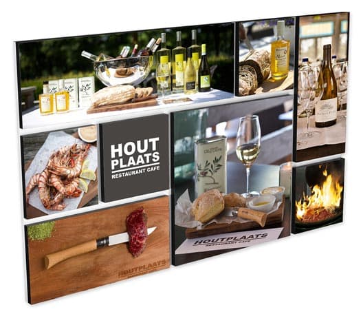 Bloxit wanddecoratie met fotografie in een restaurant