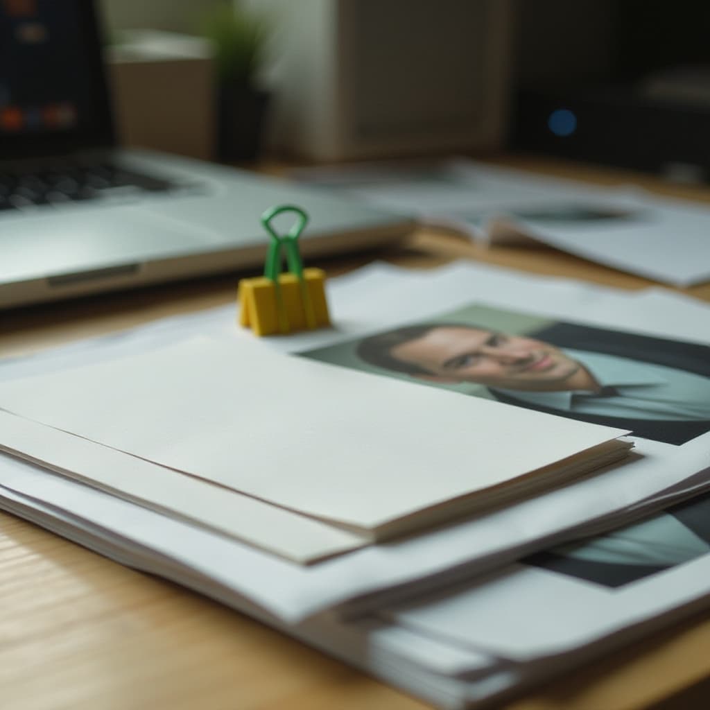 Losse portretafdrukken op een bureau als beeld voor fotografie die niet meer samenhangt